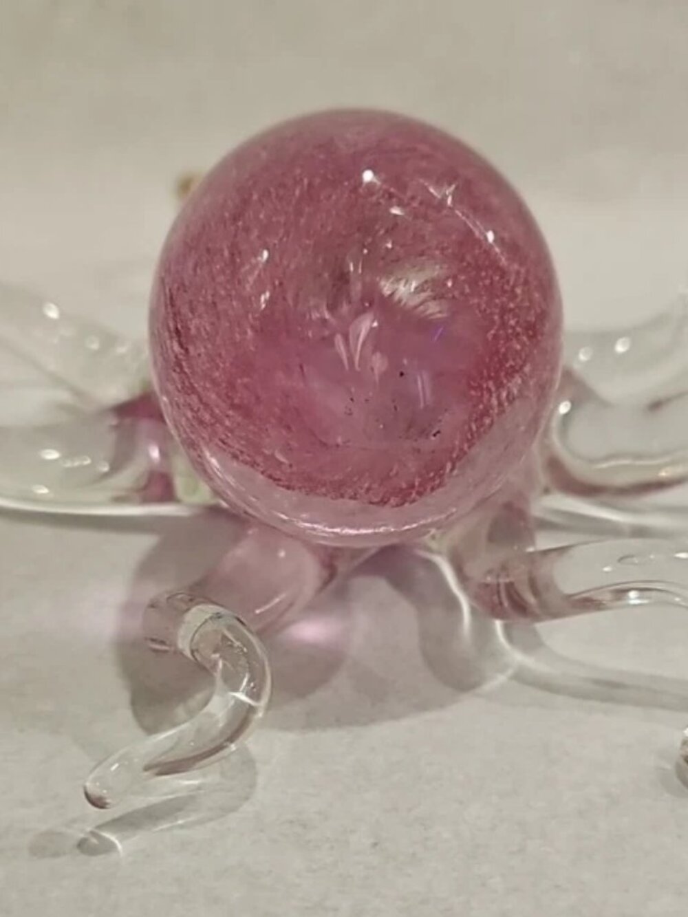 Murano Style Handblown Art Glass Octopus Paperweight Figurine Pink Clear Large - Picture 6 of 10